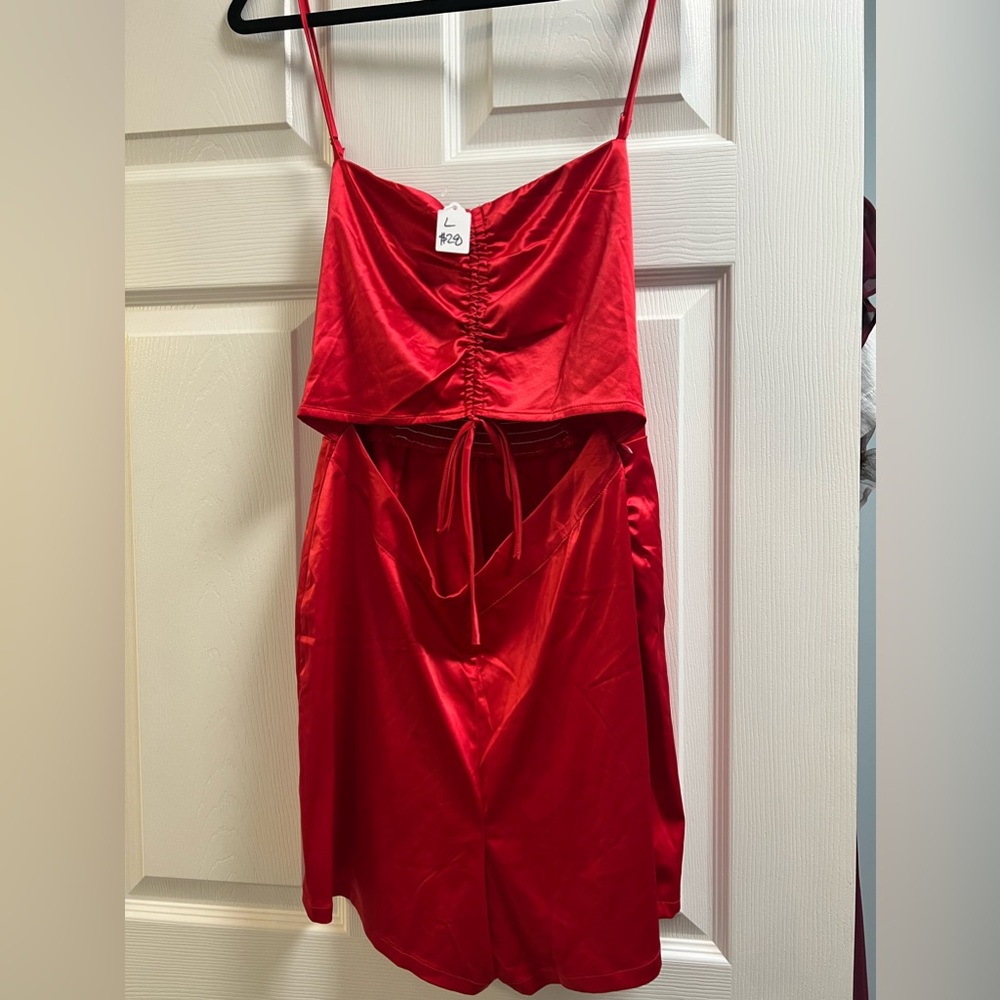 Red silk romper
